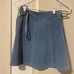 Real suede mini wrap skirt in pale denim blue size small